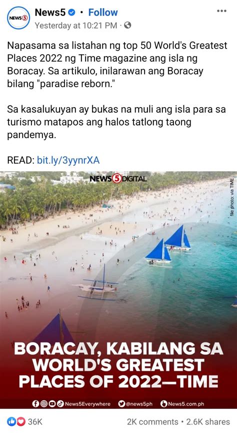 Boracay one of the Top 50 World's Greatest Places in 2022.